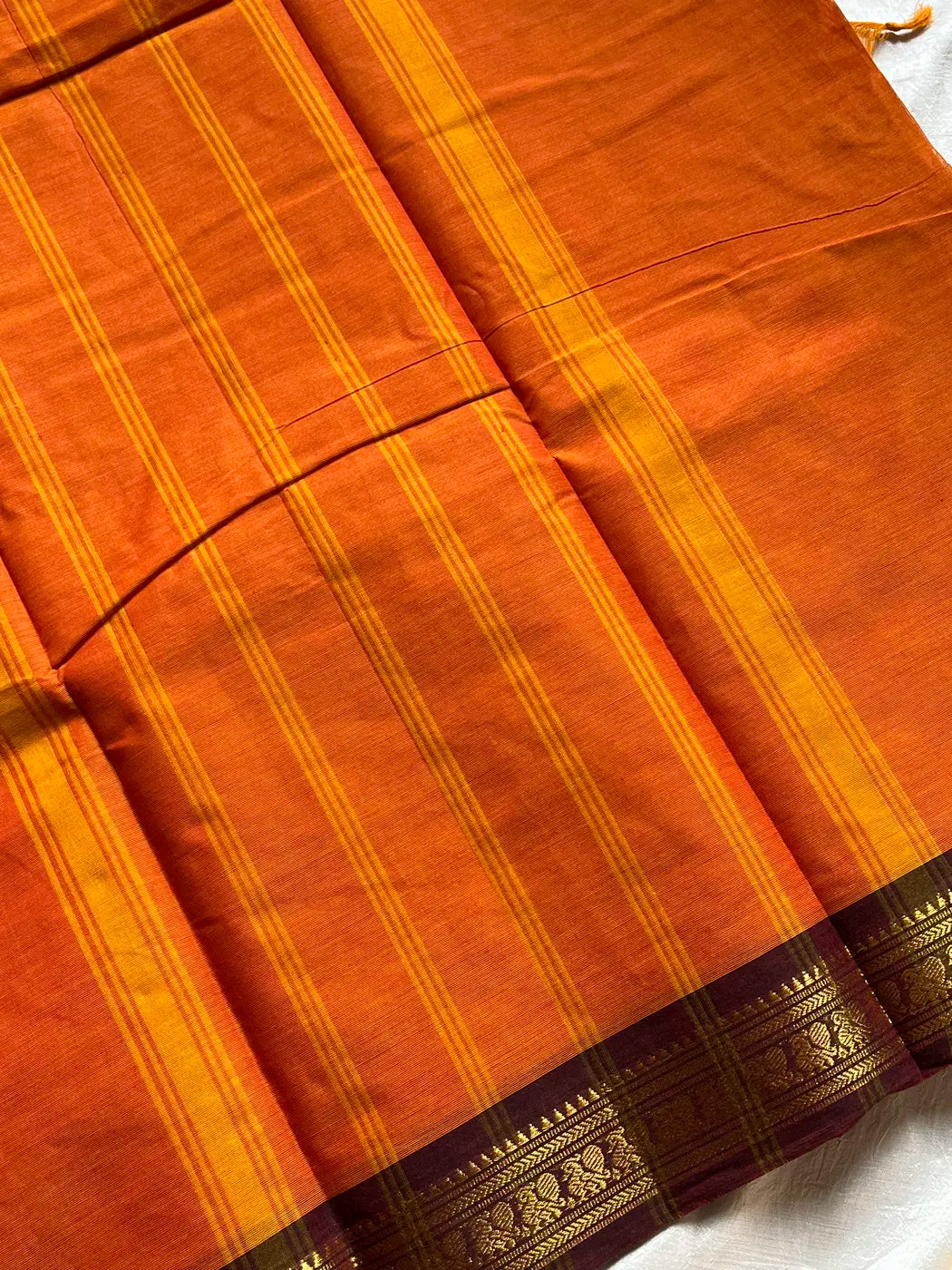 Minimal Border Edit - Orange Cotton Saree