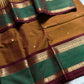 Honey brown 120 count Kanchi cotton saree with big zari border – House of Thansha