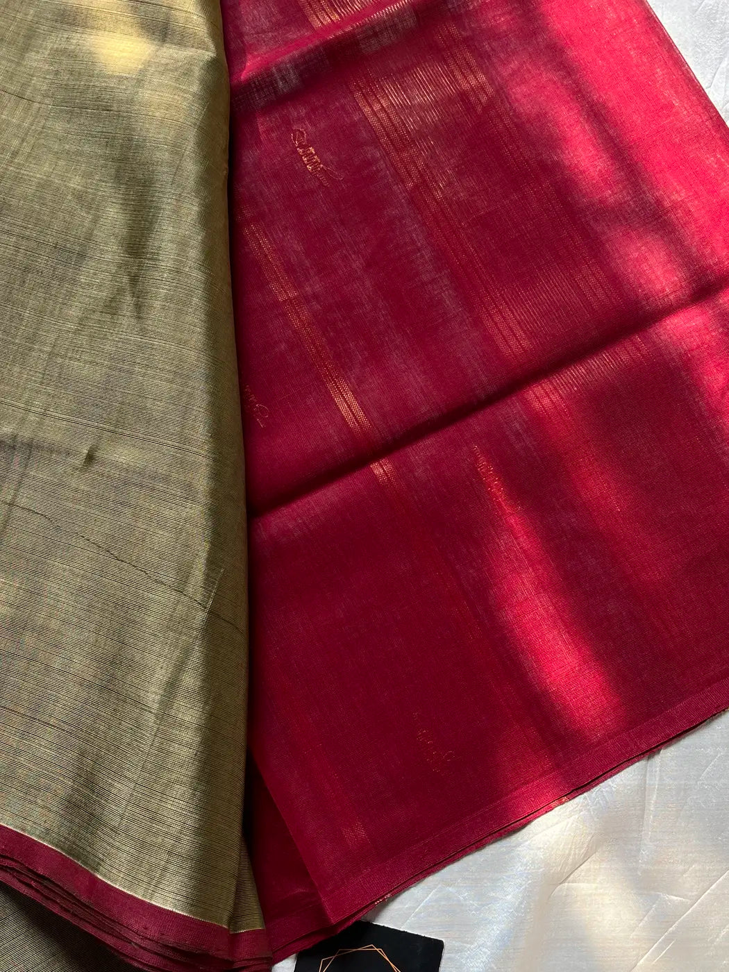 Vegan Silk Saree – Olive Ash | Handloom Art Silk