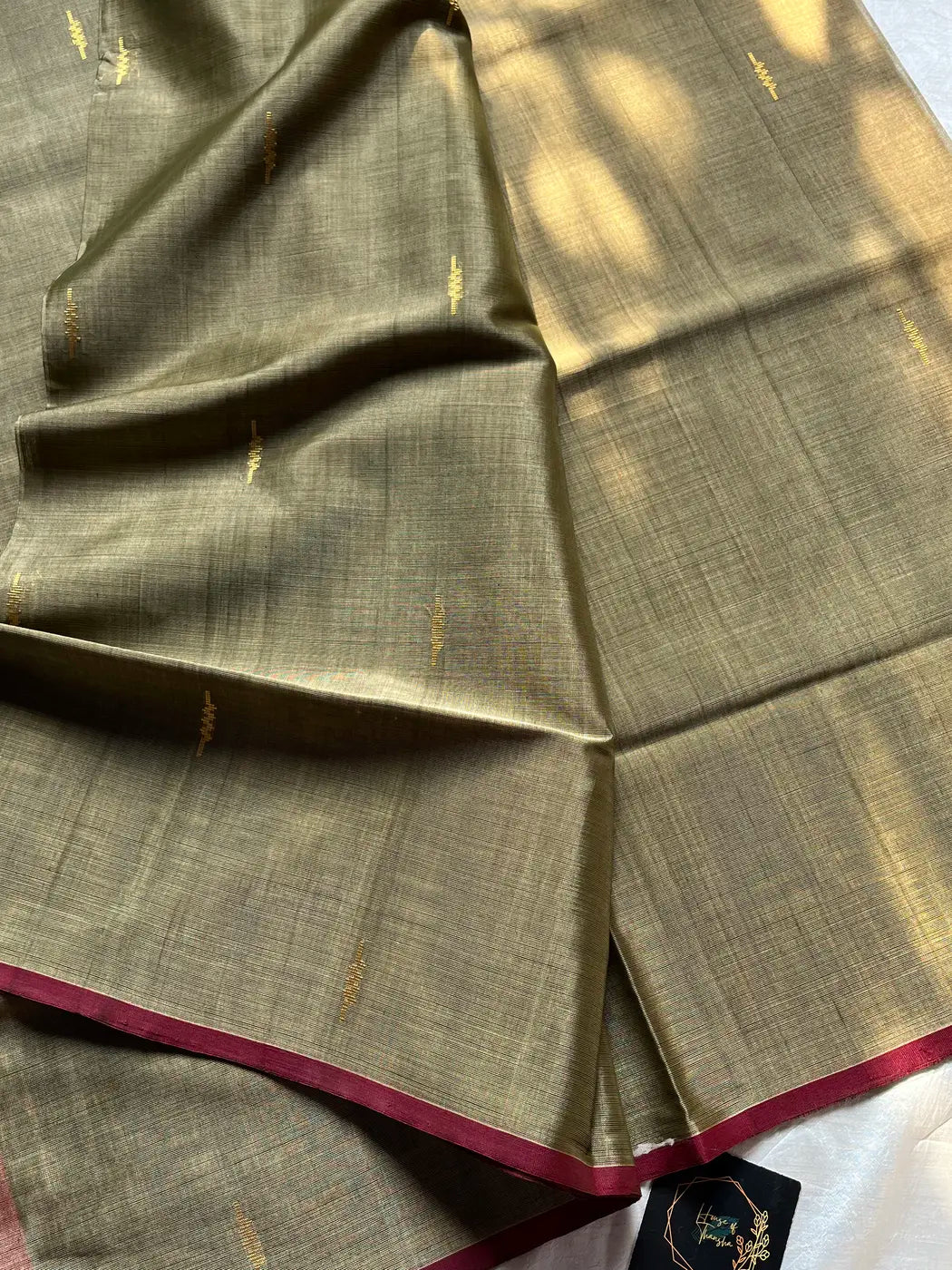 Vegan Silk Saree – Olive Ash | Handloom Art Silk