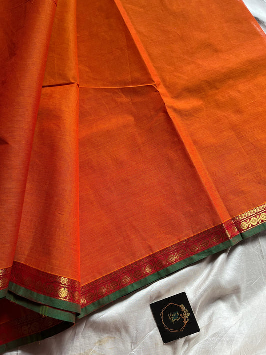 Subtle Weaves – Orange Kanchi Cotton Saree with Small Border