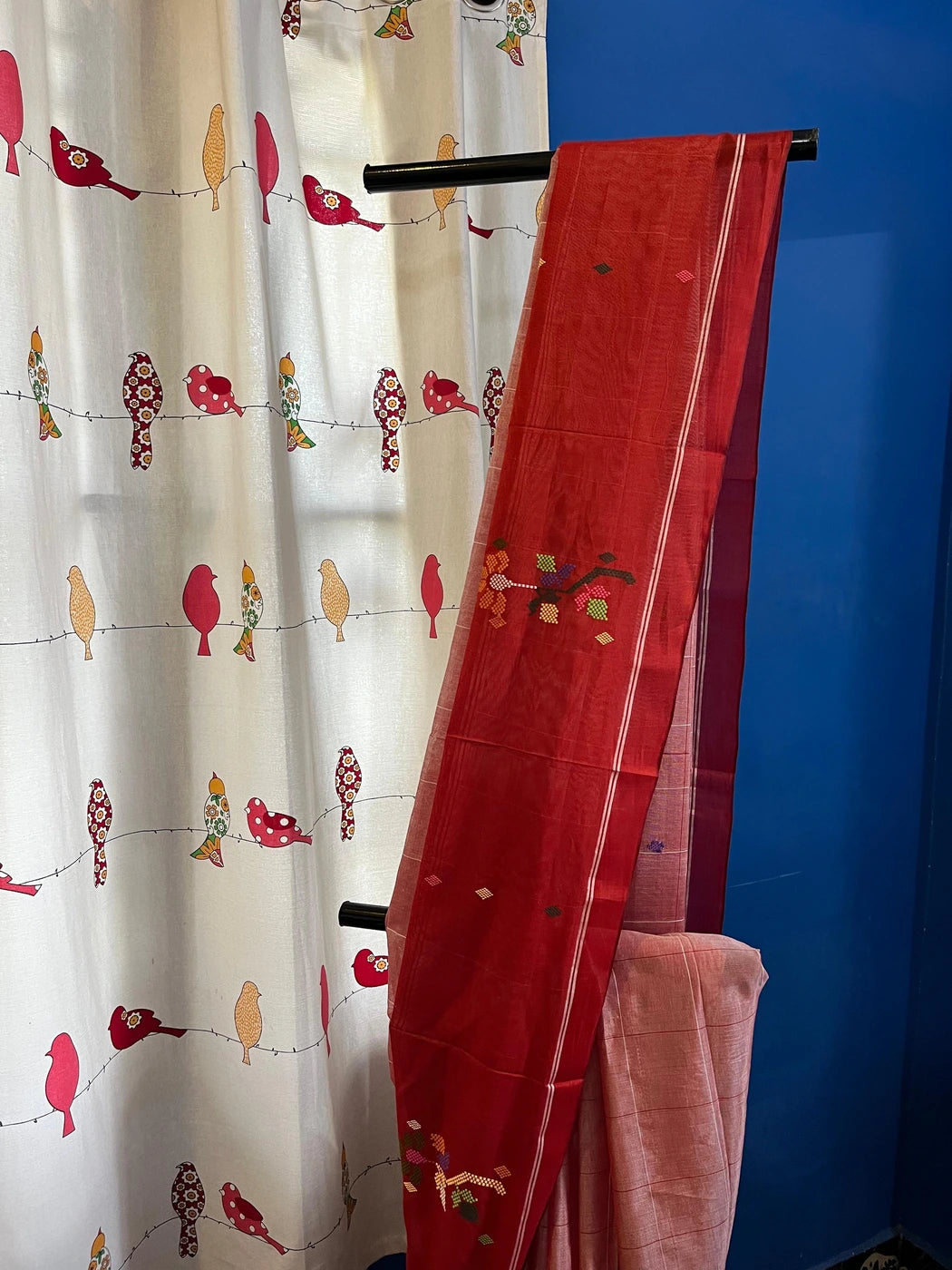 Chedibutta Saree - Handloom Vegan Art Silk - Rust orange