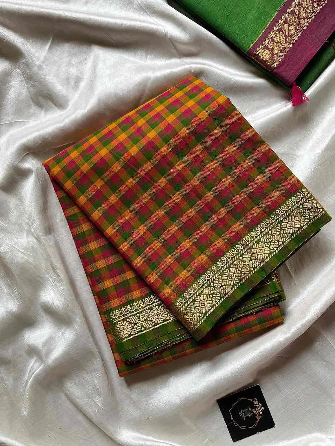 Paazhum pazhamum Kattam - Green Chettinadu Cotton Saree