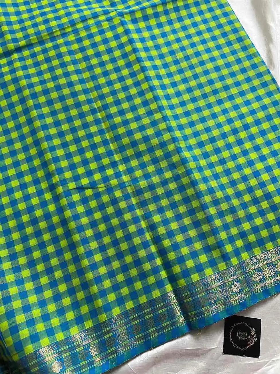 Mini Kattam – Blue & Green Chettinadu cotton (Without Blouse)