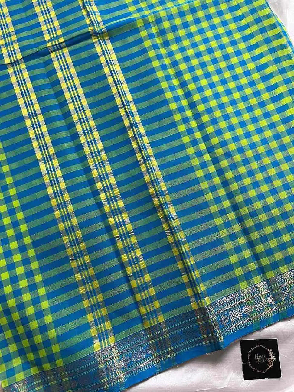 Mini Kattam – Blue & Green Chettinadu cotton (Without Blouse)