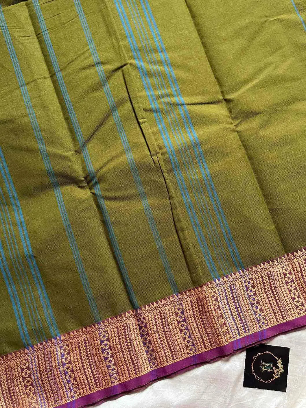 Chettinadu Cotton Saree –  Green (Without Blouse)