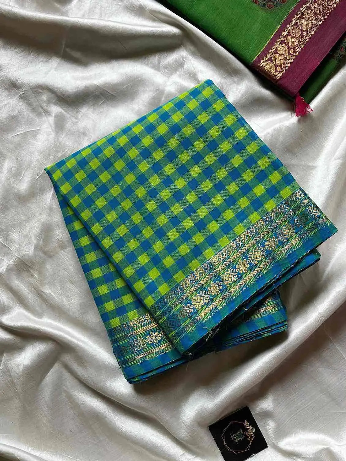 Mini Kattam – Blue & Green Chettinadu cotton (Without Blouse)