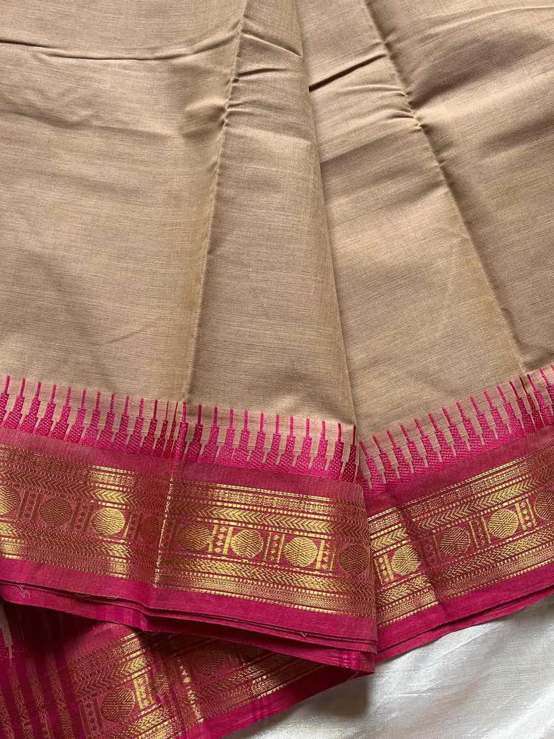 Ganga Jamuna Borders – Beige Kanchi Cotton Saree