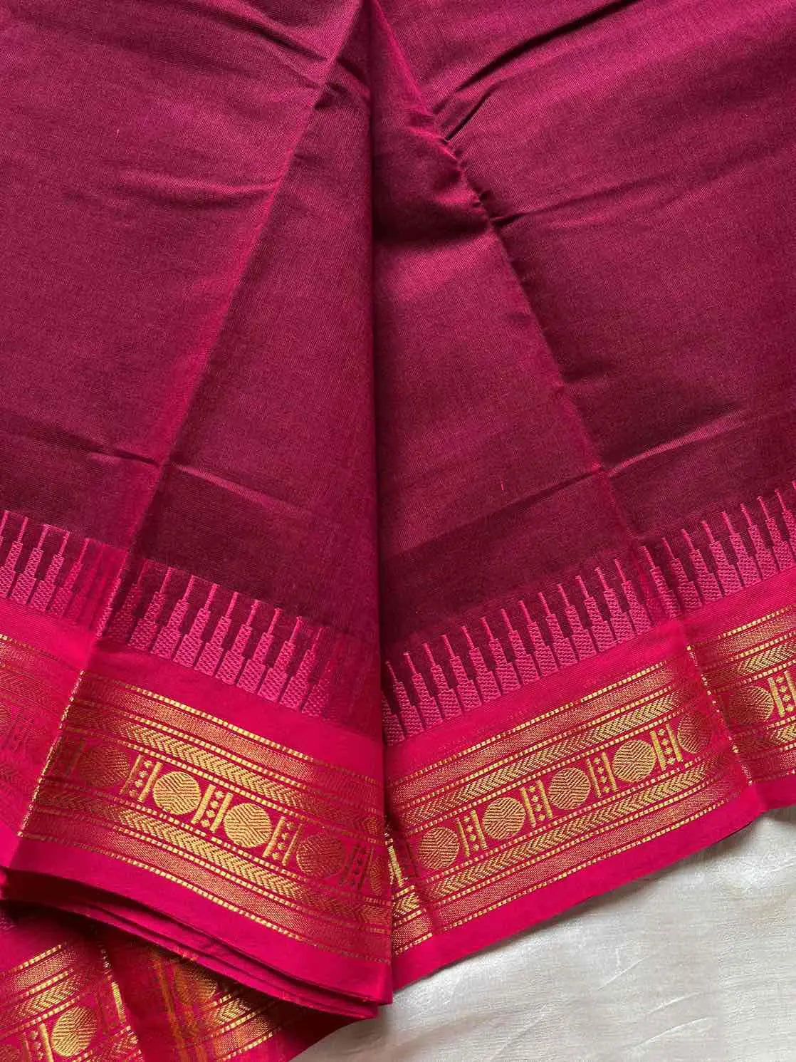 Ganga Jamuna Borders – Maroon Kanchi Cotton Saree