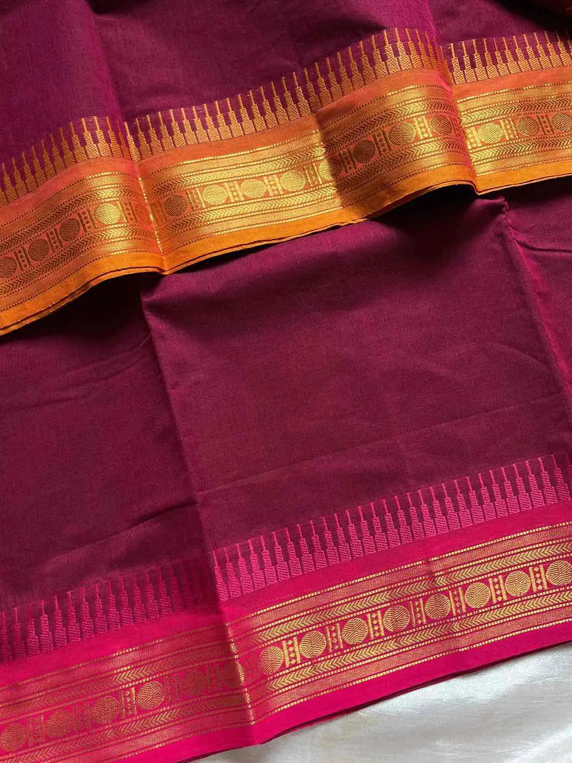 Ganga Jamuna Borders – Maroon Kanchi Cotton Saree