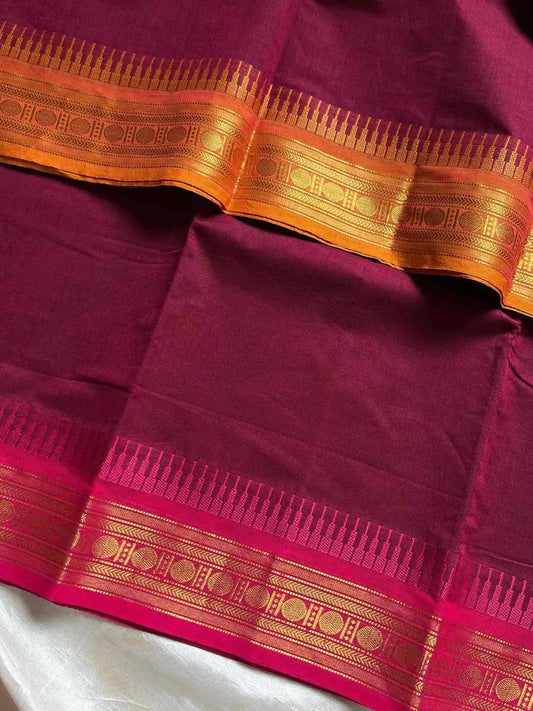 Ganga Jamuna Borders – Maroon Kanchi Cotton Saree