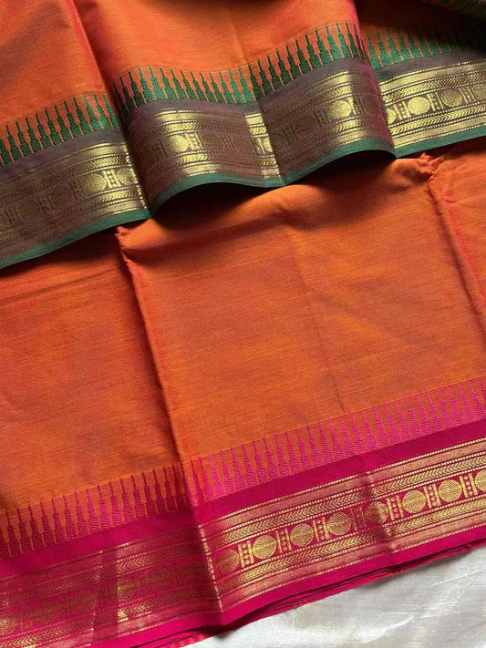 Ganga Jamuna Borders – Orange Kanchi Cotton Saree
