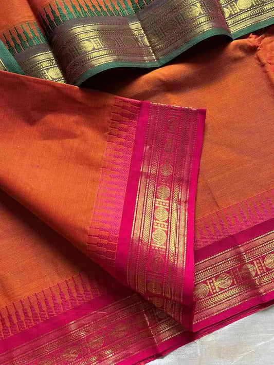 Ganga Jamuna Borders – Orange Kanchi Cotton Saree