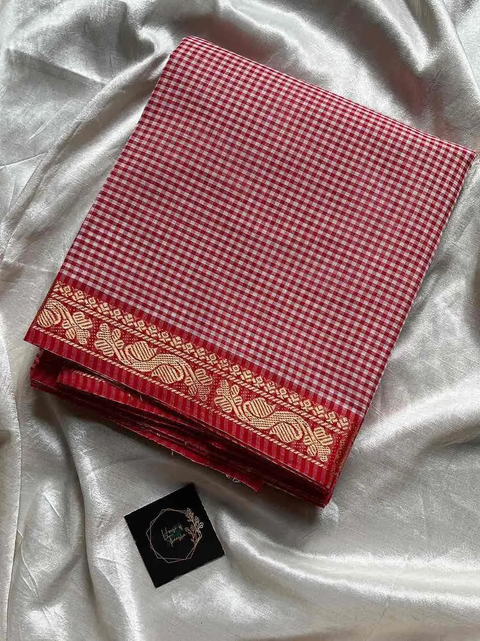Mini Kattam – Pastel Red Checked Chettinadu Cotton Saree