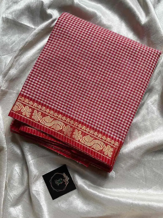 Mini Kattam – Pastel Red Checked Chettinadu Cotton Saree