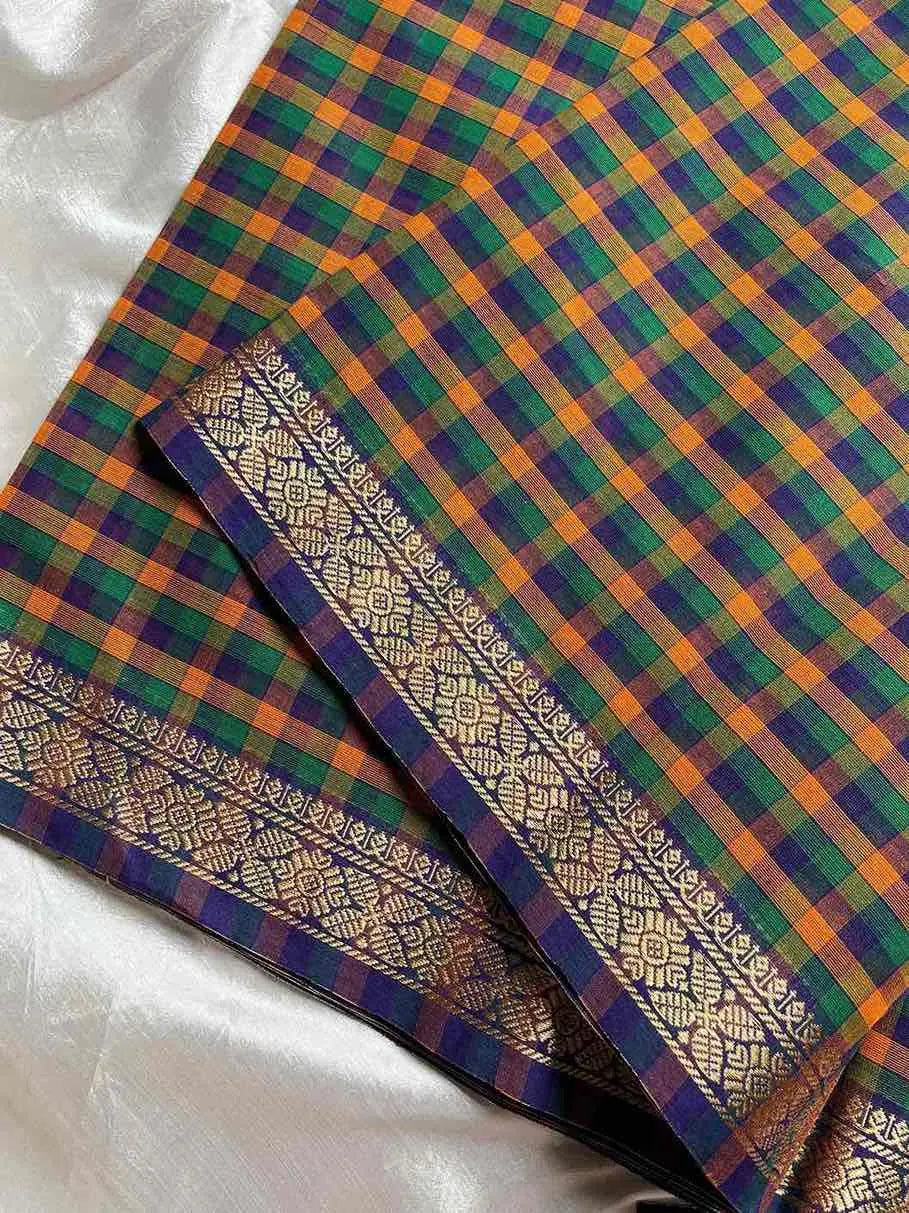 Mini Kattam – Checked Chettinadu Cotton Saree (Without blouse)