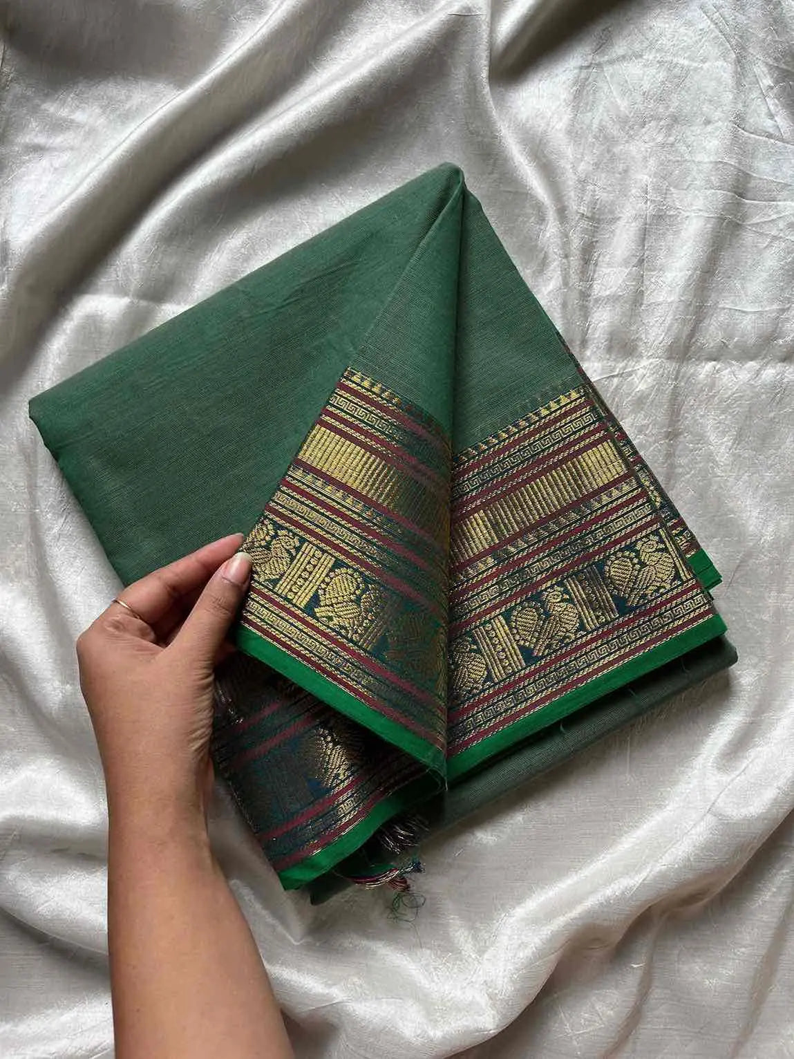Subtle Weaves | Pastel Green Kanchi Cotton Saree