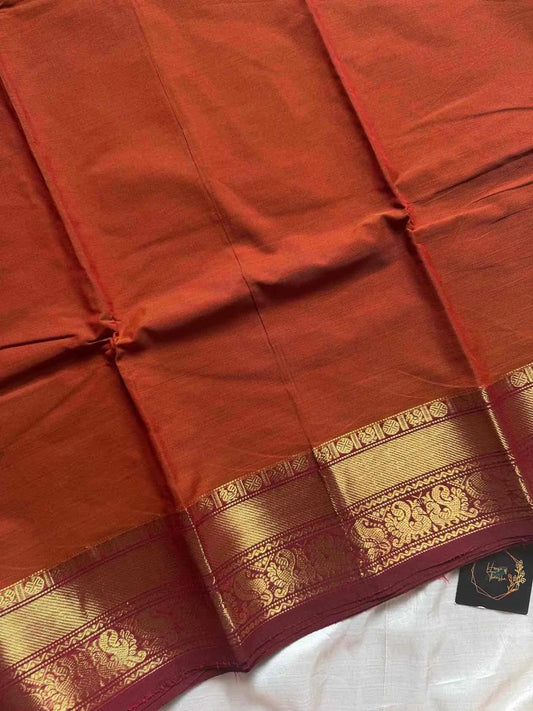 Subtle Weaves | Rust Orange Kanchi Cotton Saree