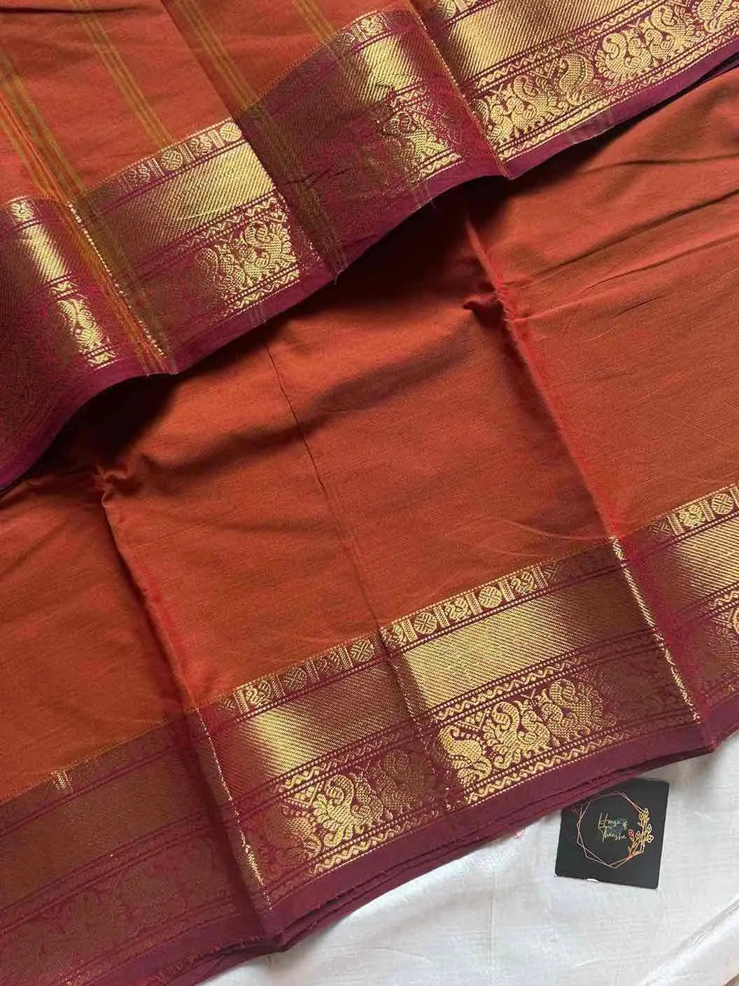 Subtle Weaves | Rust Orange Kanchi Cotton Saree
