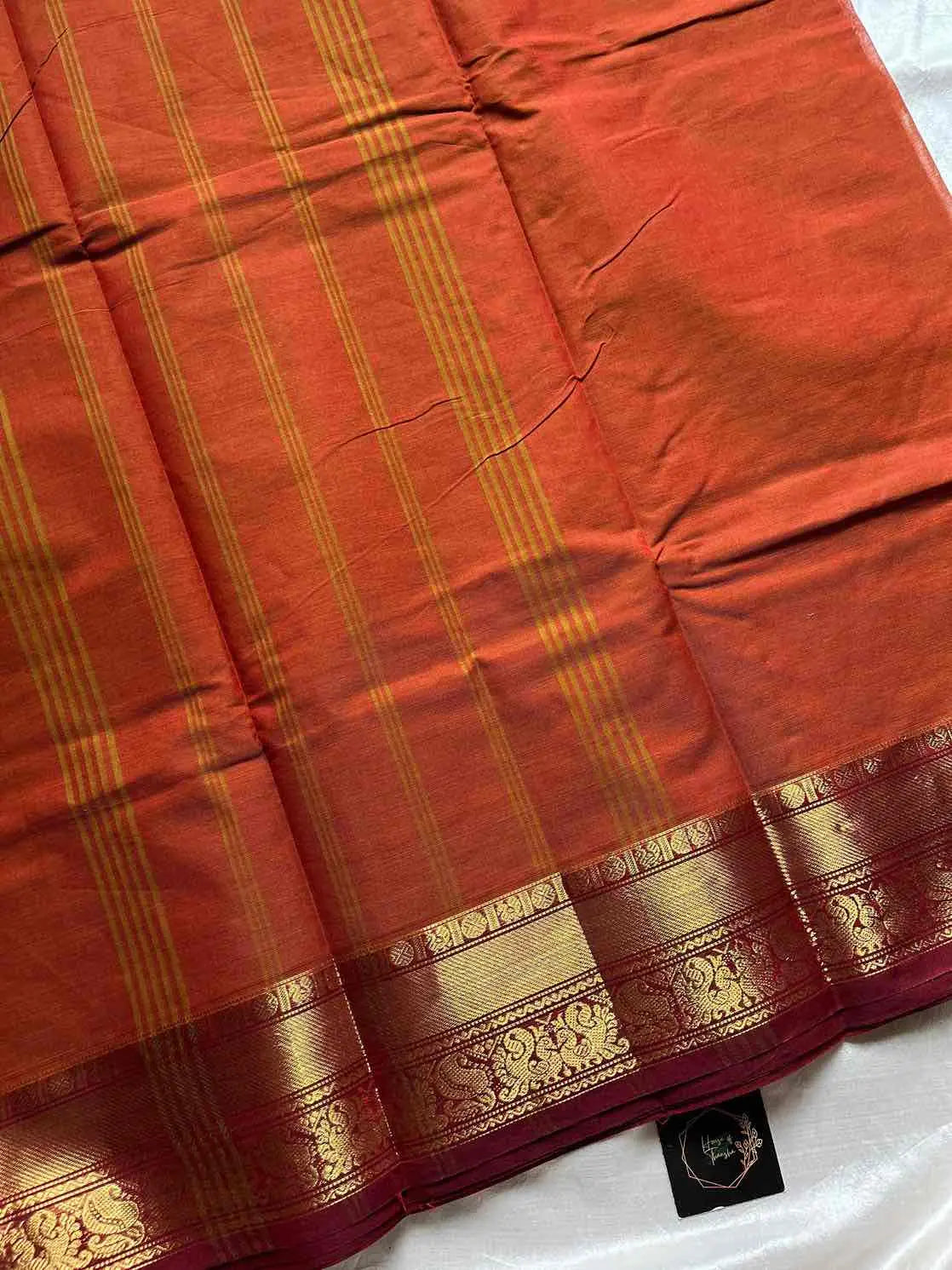 Subtle Weaves | Rust Orange Kanchi Cotton Saree