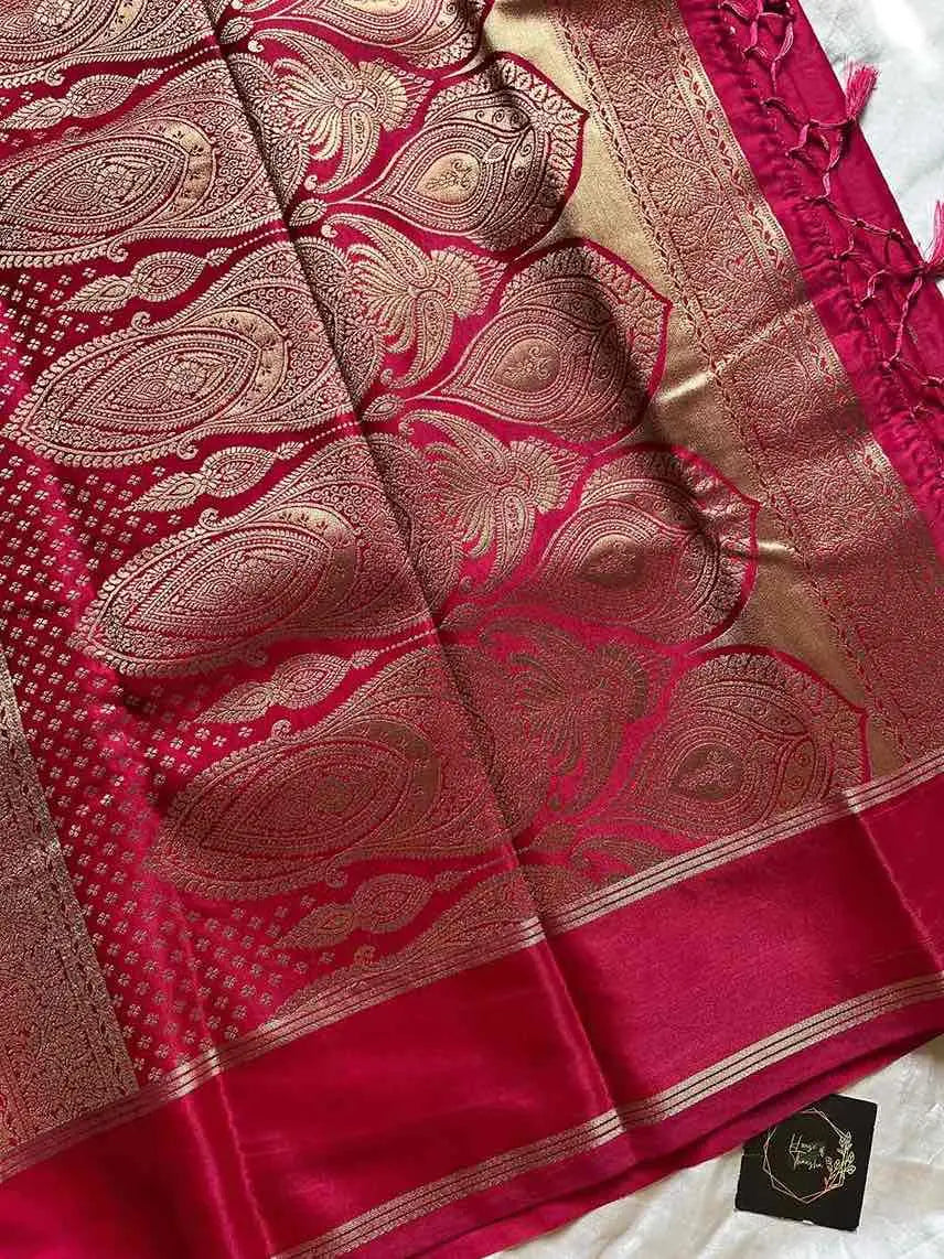 Crepe Silk Saree – Rani Pink