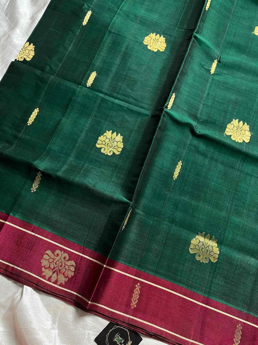 Vegan Weaves – Dark Green Handloom Art Silk Saree
