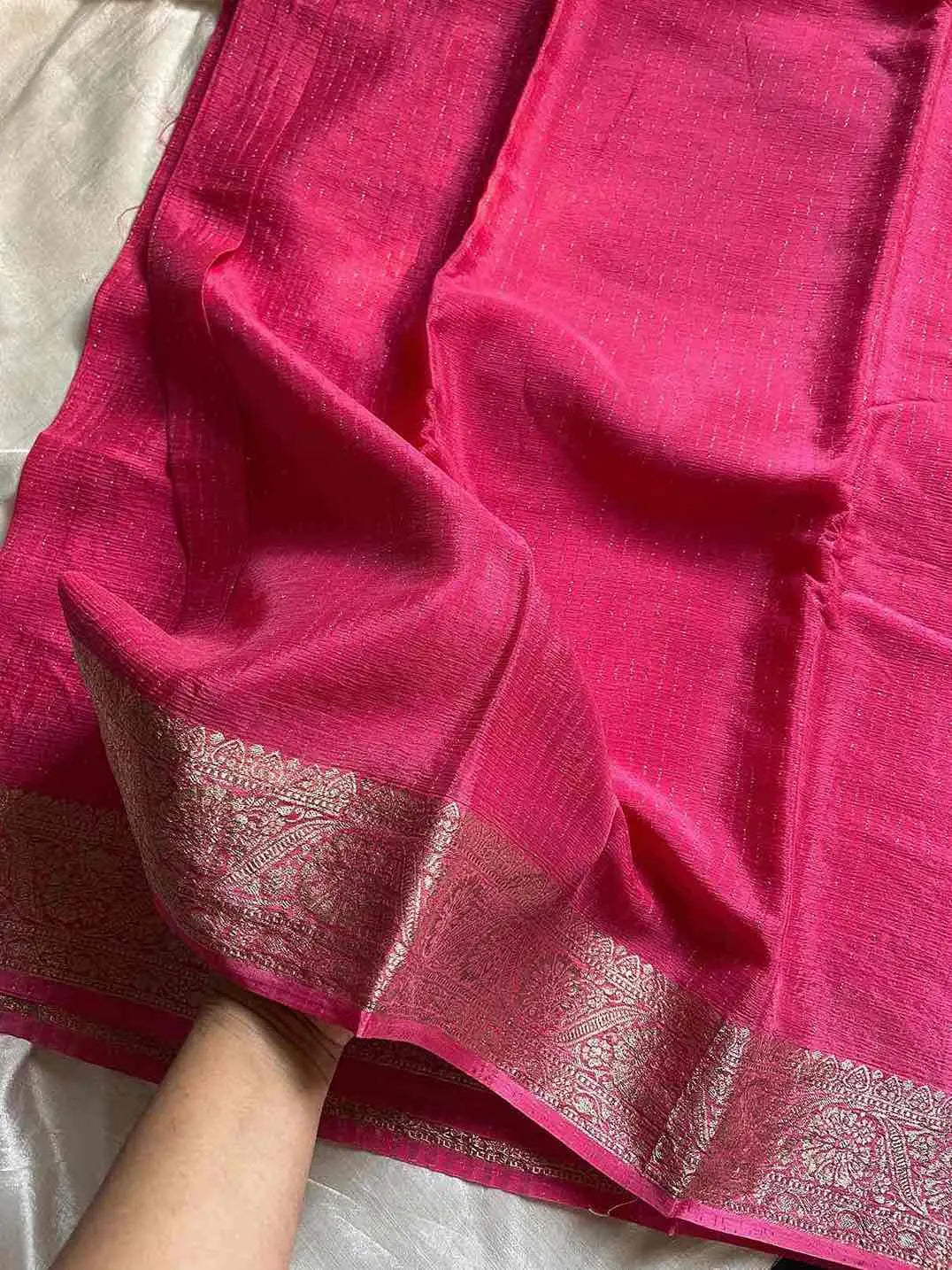 Soft Sheen Drapes – Coral Pink Viscose Georgette Saree | House of Thansha