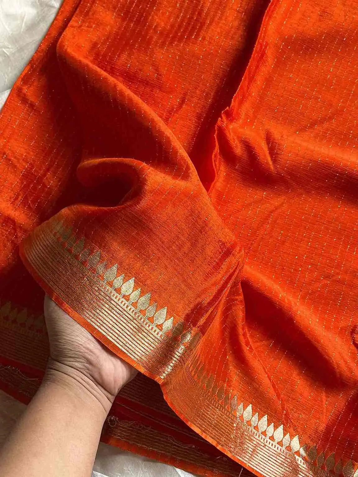 Soft Sheen Drapes – Orange Viscose Georgette Saree | House of Thansha