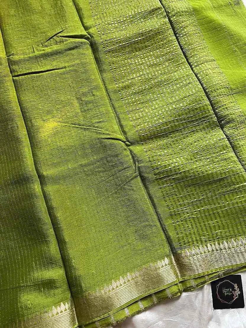 Soft Sheen Drapes – Green Viscose Georgette Saree | House of Thansha