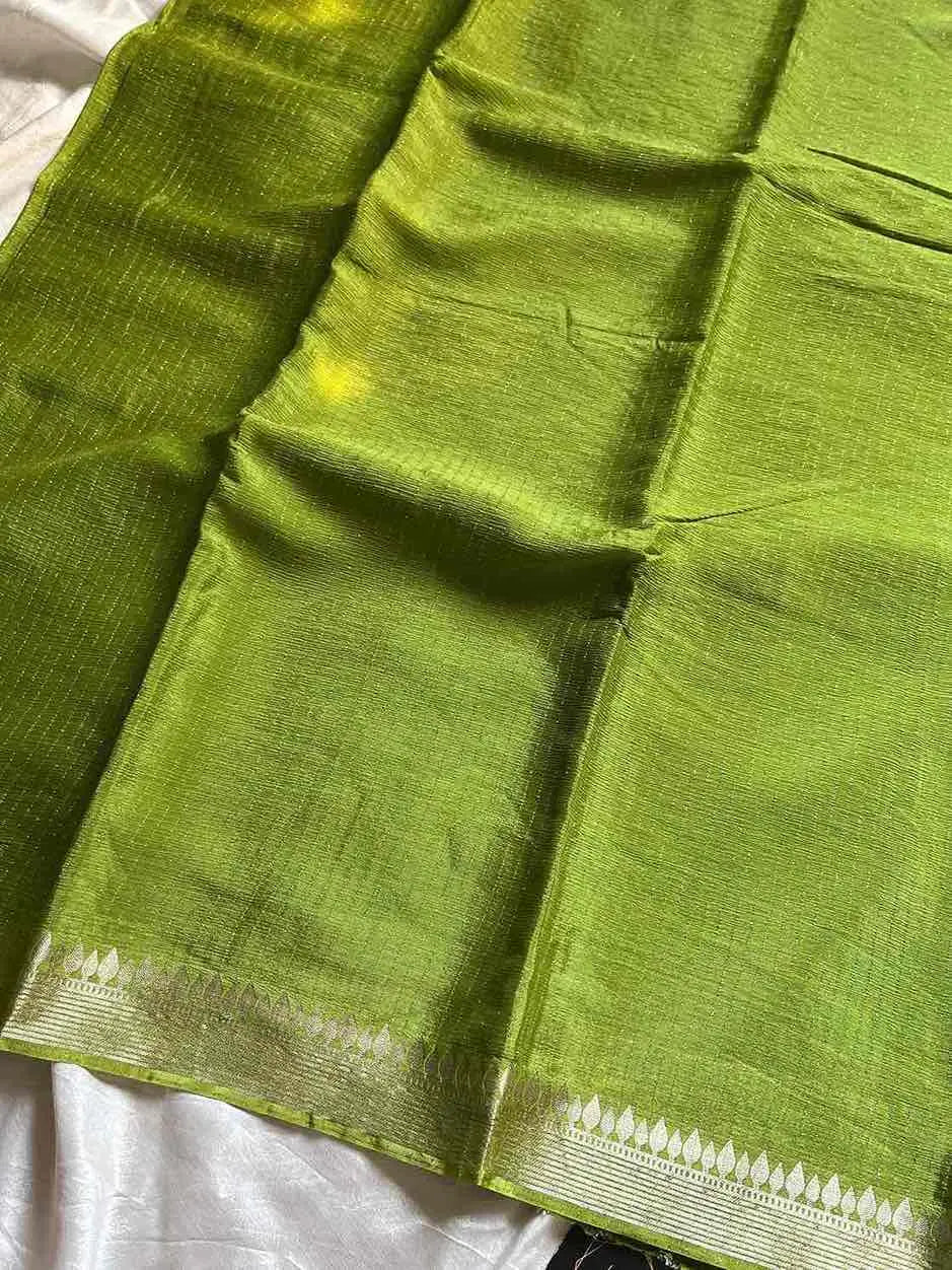 Soft Sheen Drapes – Green Viscose Georgette Saree | House of Thansha