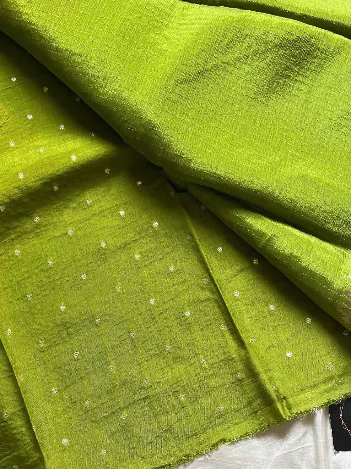 Soft Sheen Drapes – Green Viscose Georgette Saree | House of Thansha