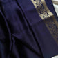 Dark royal blue Banarasi mashru silk saree with golden zari work and rich woven pallu - House of Thansha