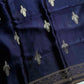 Dark royal blue Banarasi mashru silk saree with golden zari work and rich woven pallu - House of Thansha