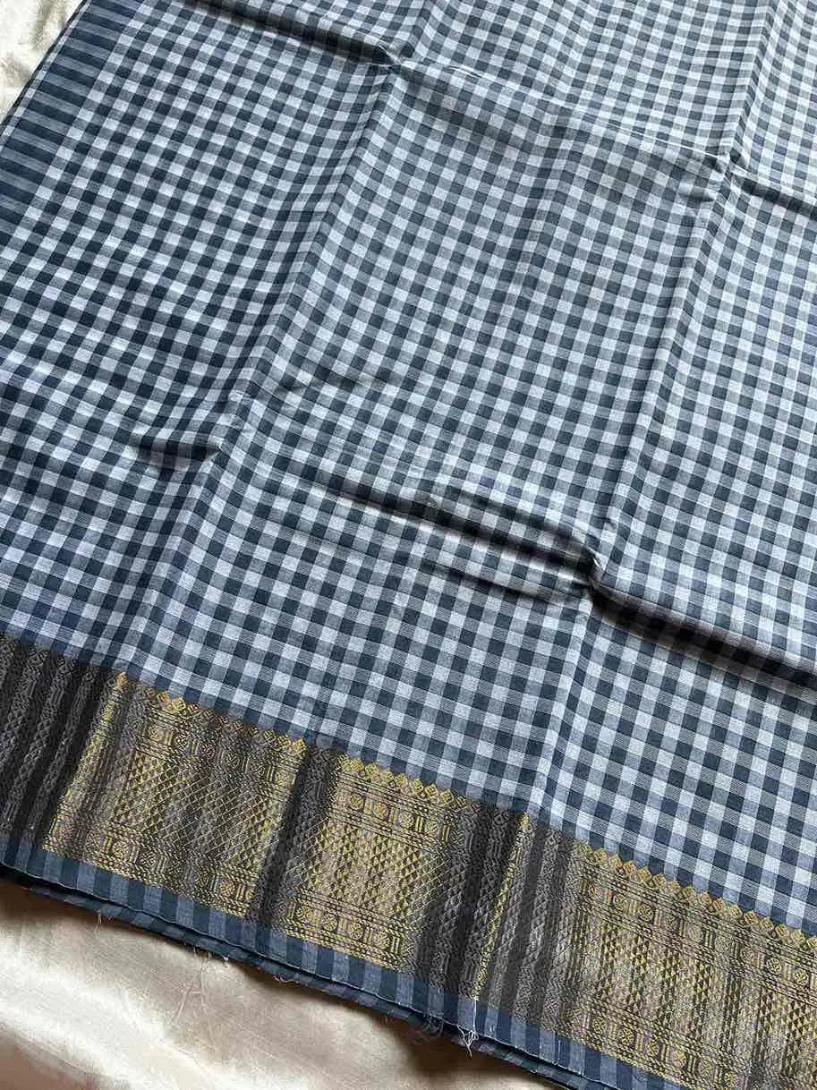 Mini Kattam – Grey & White Chettinadu cotton (Without Blouse)