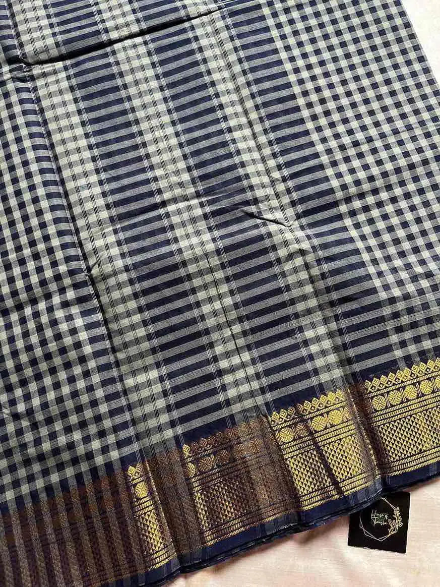 Mini Kattam – Graphite Blue Hue Chettinadu cotton (Without Blouse)