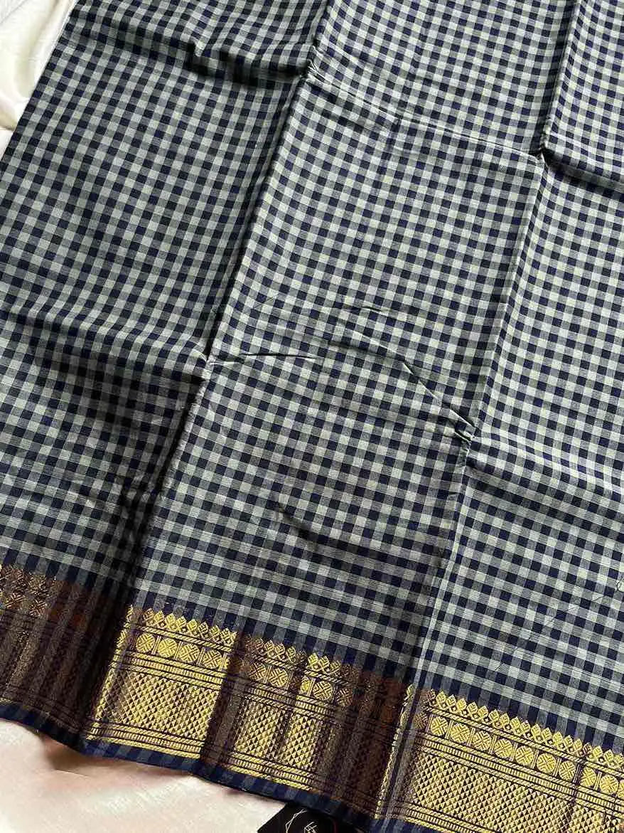 Mini Kattam – Graphite Blue Hue Chettinadu cotton (Without Blouse)