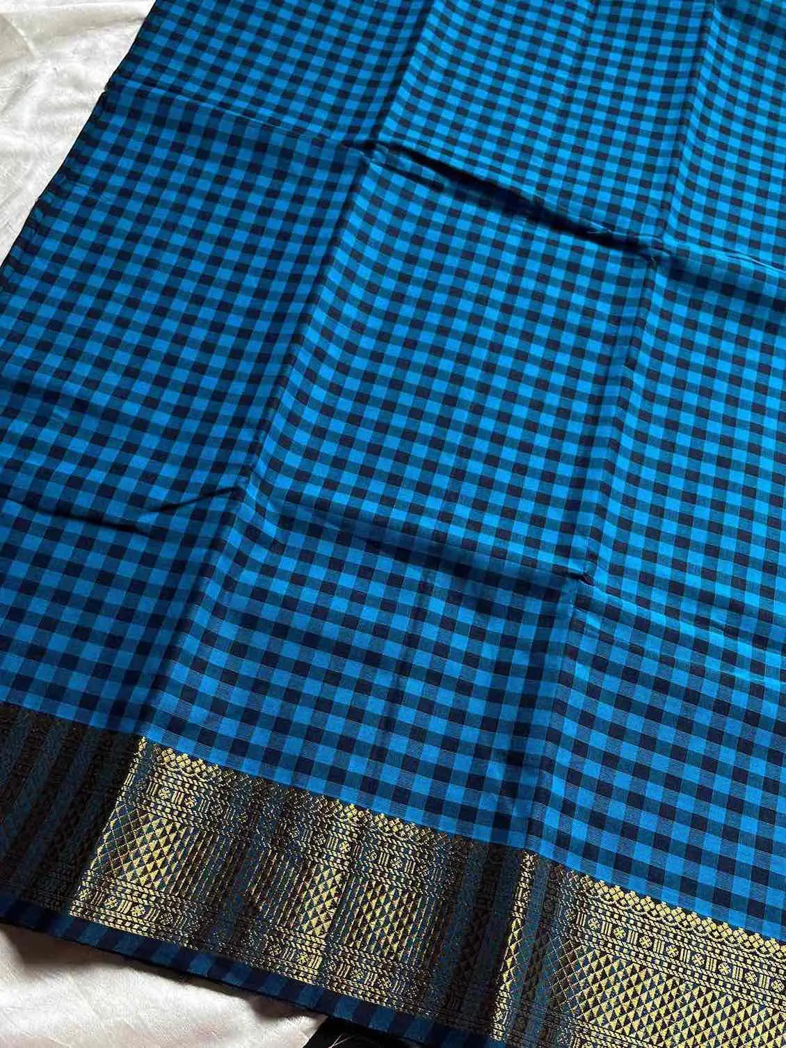 Mini Kattam – Blue Chettinadu cotton (Without Blouse)