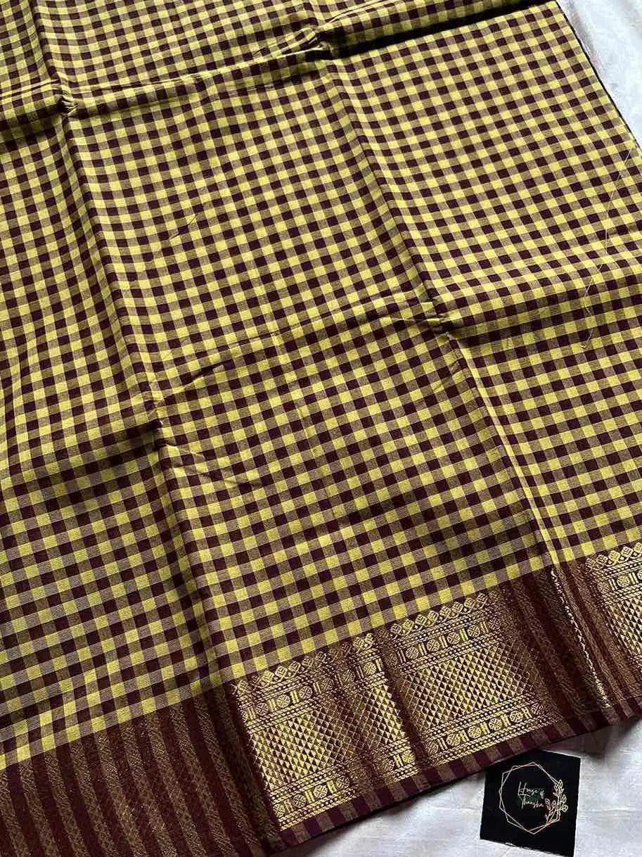 Mini Kattam – Olive & Brown Chettinadu cotton (Without Blouse)