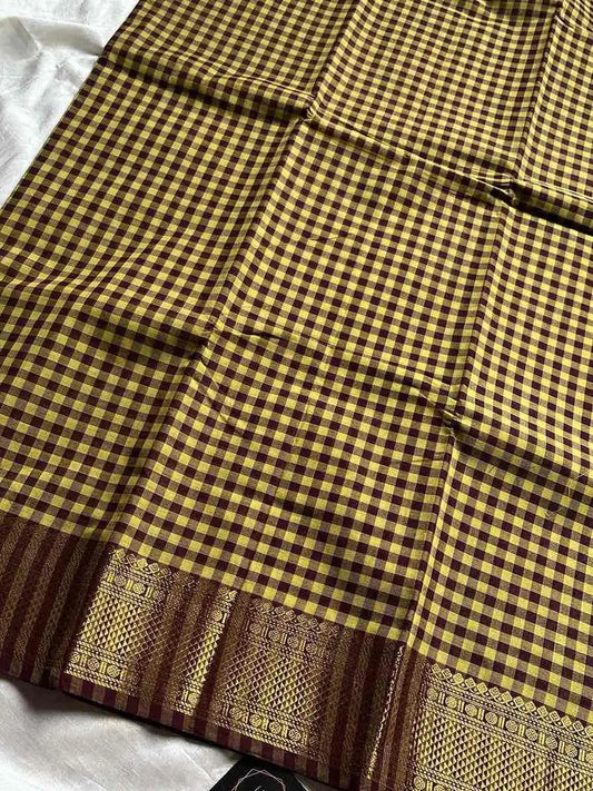 Mini Kattam – Olive & Brown Chettinadu cotton (Without Blouse)
