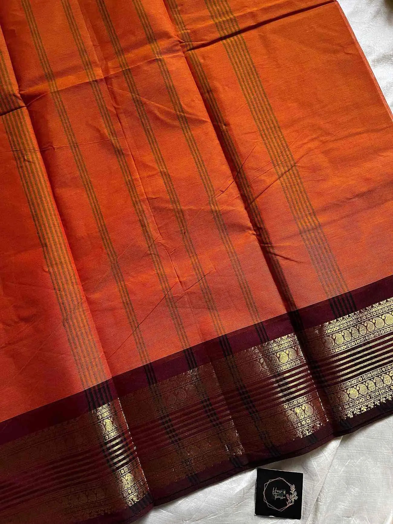 Pure Kanchi cotton saree with subtle golden zari border – House of Thansha