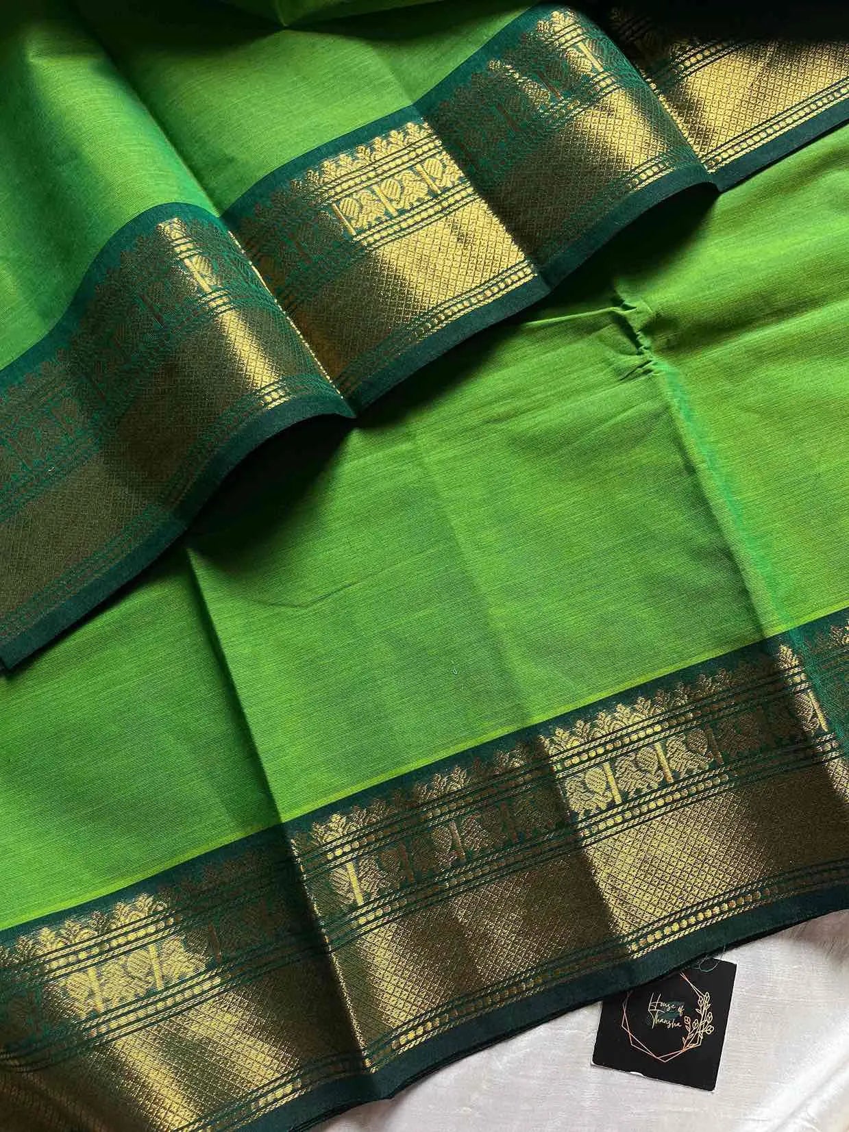 Kanchi cotton saree with subtle golden zari border – House of Thansha