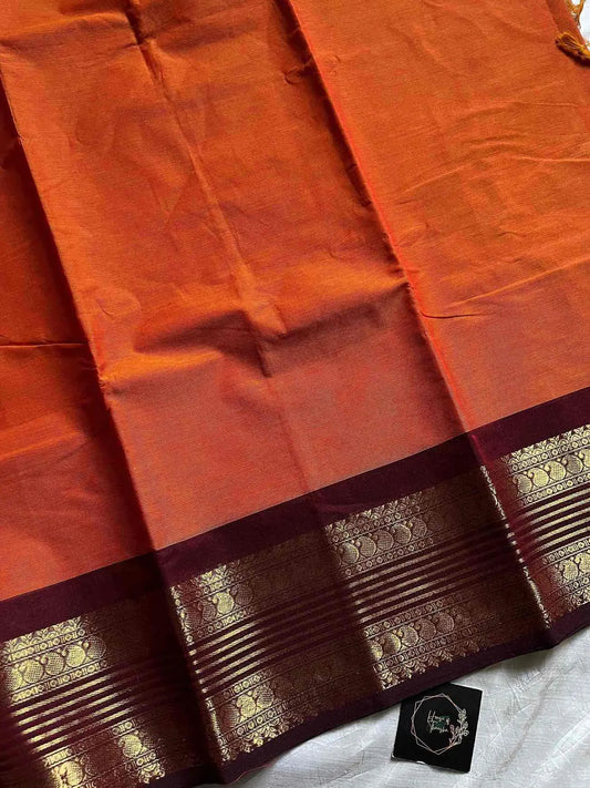 Pure Kanchi cotton saree with subtle golden zari border – House of Thansha
