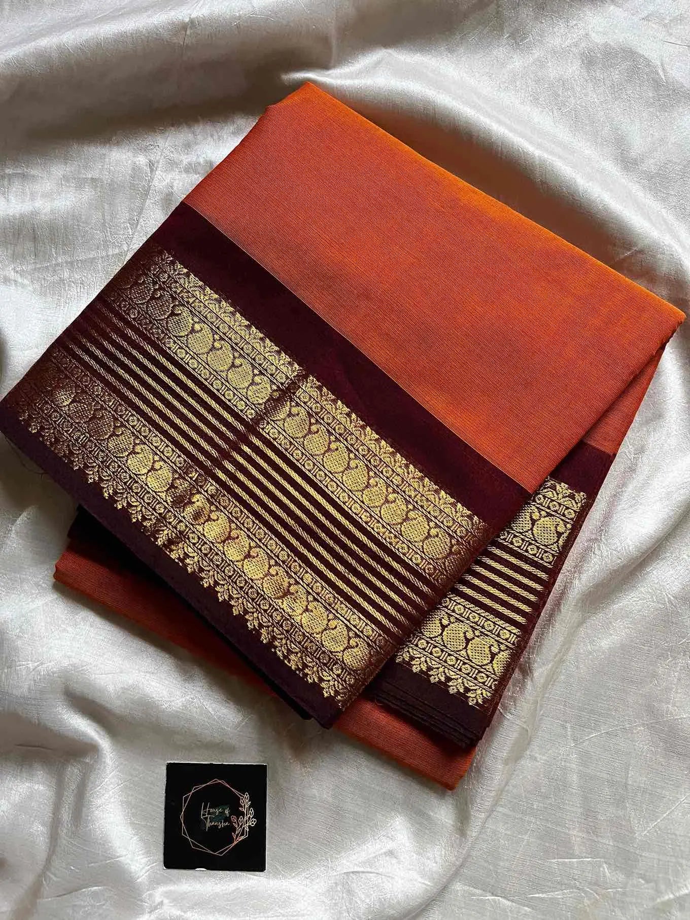 Pure Kanchi cotton saree with subtle golden zari border – House of Thansha
