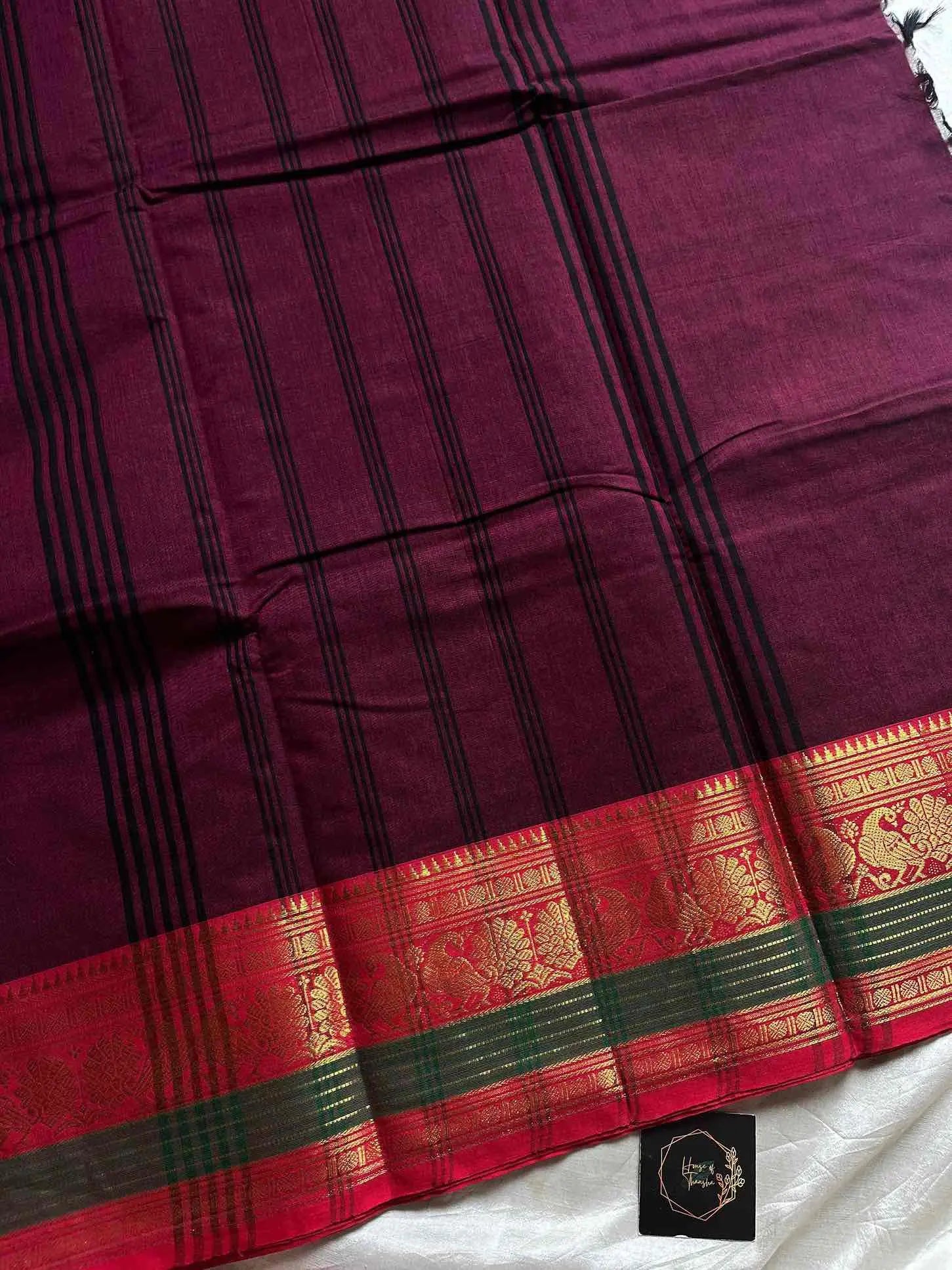 Kanchi cotton saree with subtle golden zari border 