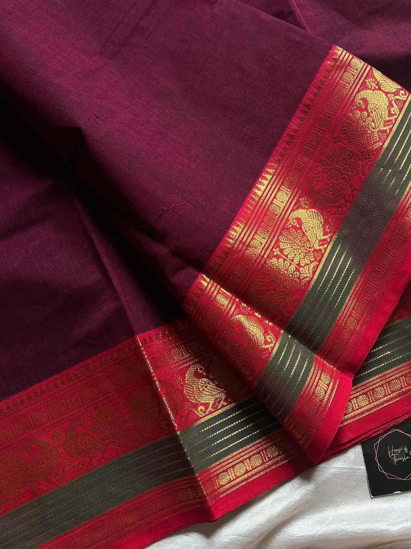 Kanchi cotton saree with zari border – House of Thansha