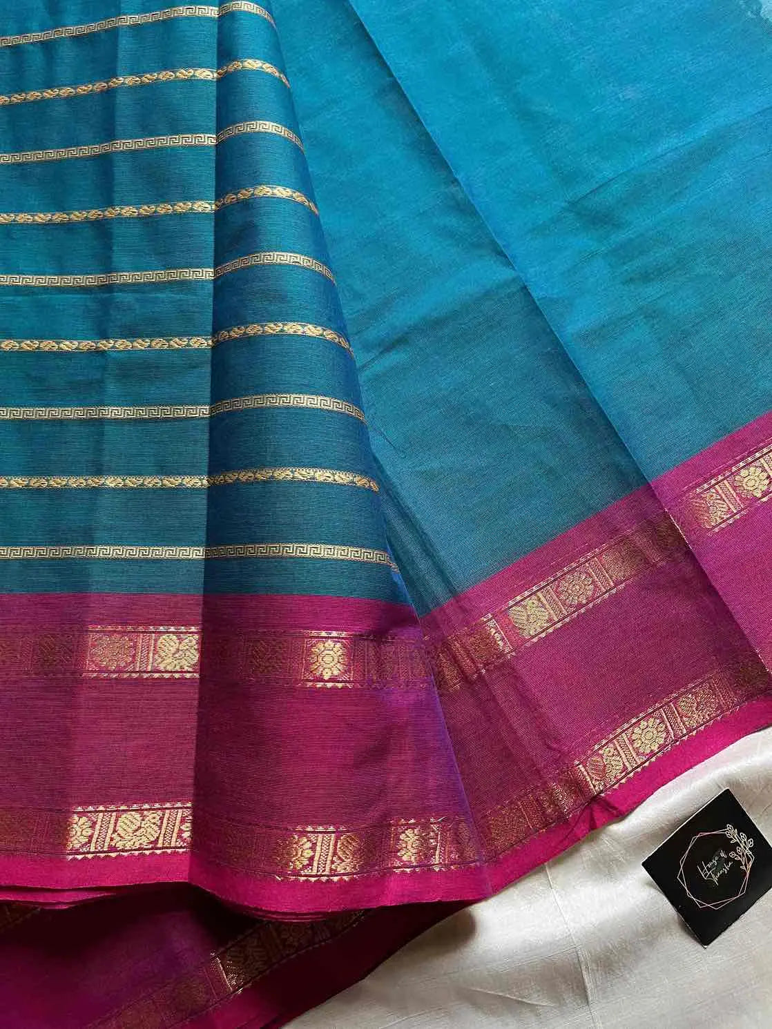 Kanchi cotton saree with Velthari weave and Ganga Jamuna border – House of Thansha