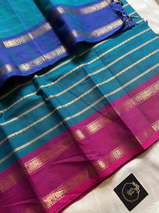Kanchi cotton saree with Velthari weave and Ganga Jamuna border – House of Thansha