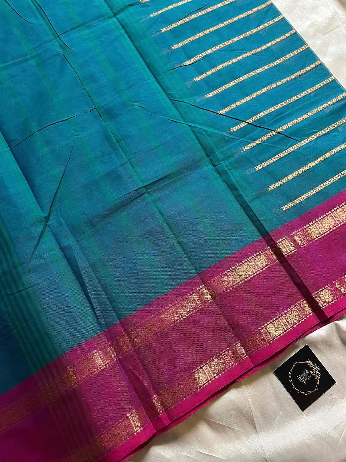 Kanchi cotton saree with Velthari weave and Ganga Jamuna border – House of Thansha