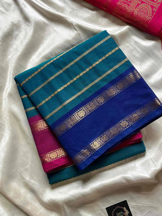 Kanchi cotton saree with Velthari weave and Ganga Jamuna border – House of Thansha