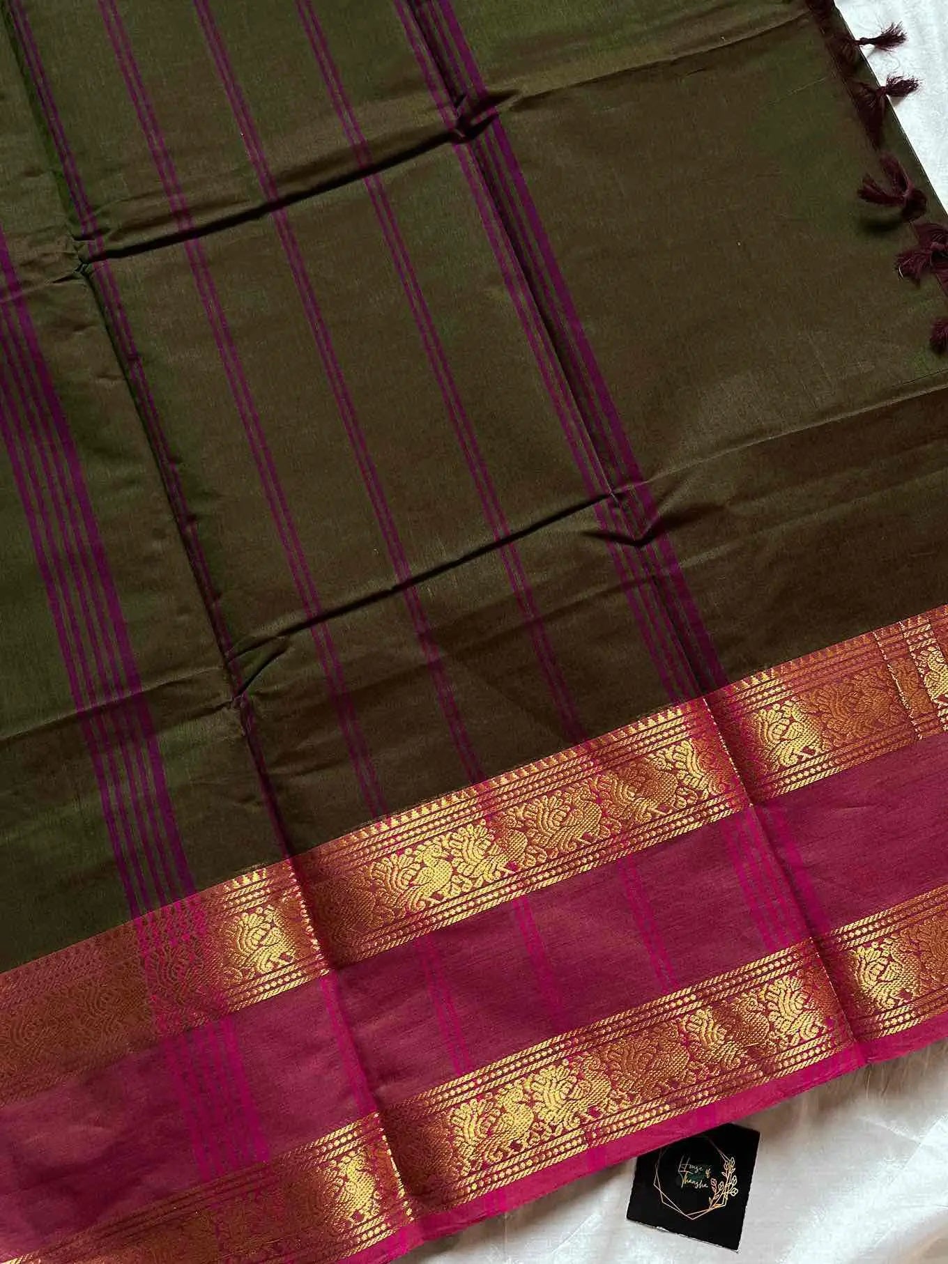 Subtle Weaves – Olive Green Kanchi Cotton Saree